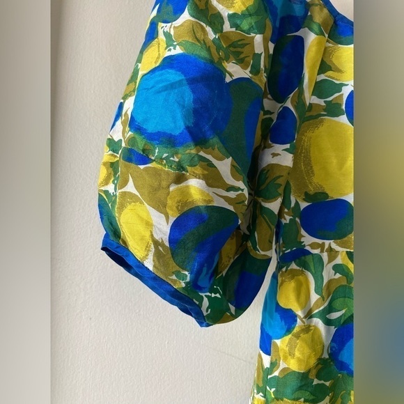 Rebecca taylor 100% silk bright pear fruit print midi dress tie front - Picture 8 of 13